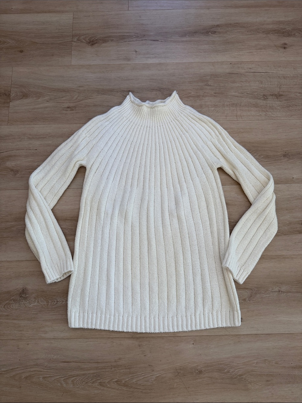 Women's Cream Ribbed Mock-Turtleneck Sweater